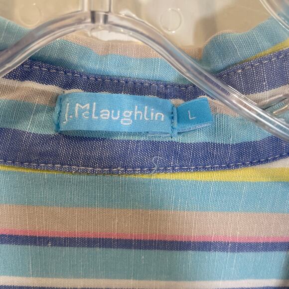 J. McLaughlin Fallon Tunic Blouse Candy Striped Linen Cotton Blue Pink L - Picture 2 of 7